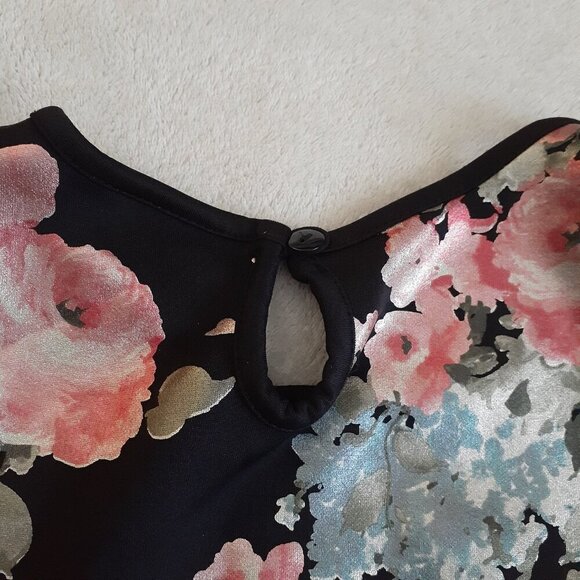 Paper Doll Girl's Size 10 Black Floral Foil Print Sleeveless A Line Spring Dress - Picture 8 of 11